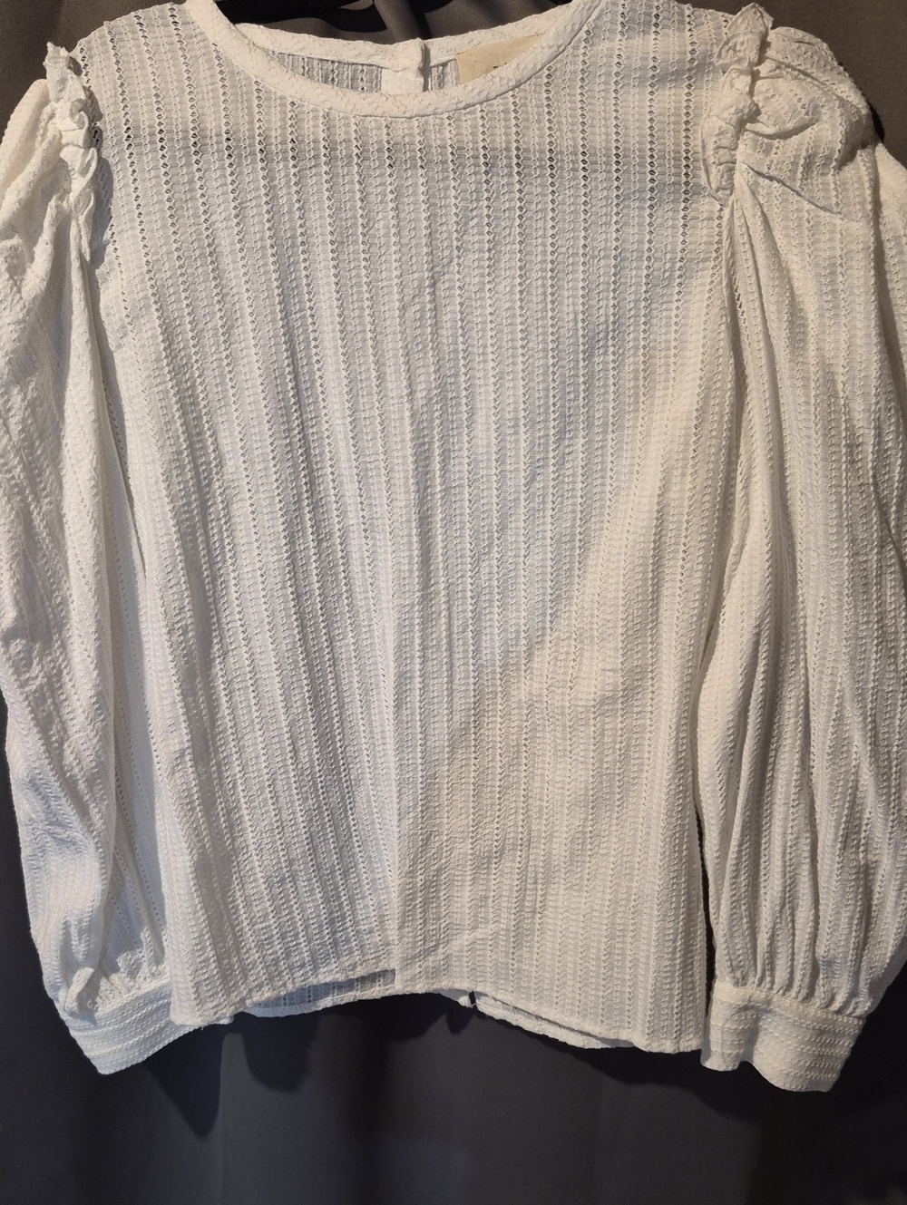 Women's White Textured Puff-Sleeve Blouse